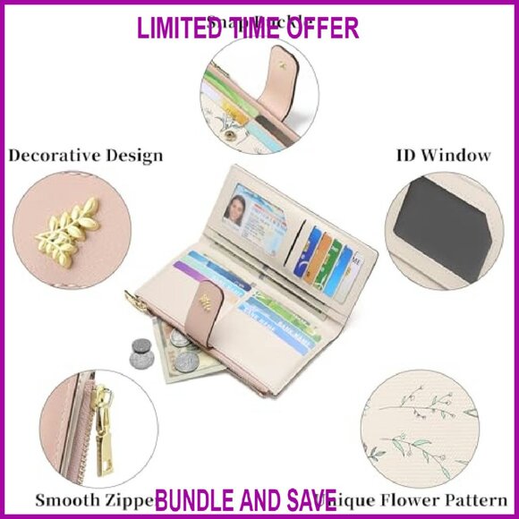 Slim RFID Vegan Leather Bifold Wallet with Zipper Pocket Card Holder - Picture 6 of 7